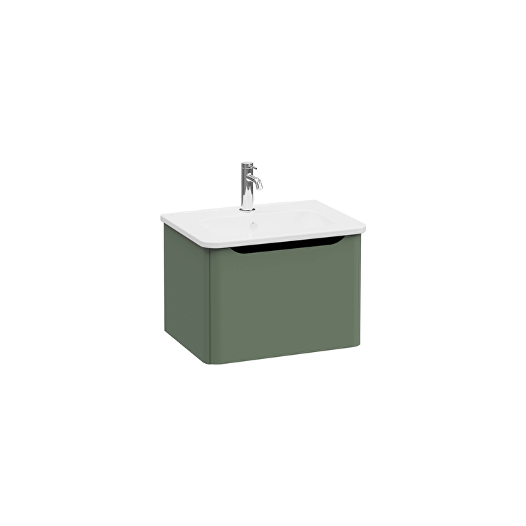 69902-1.jpg VitrA Integra Round Lavabo Dolabı, 60 cm, Bir Çekmeceli, Mat Yeşil - Görsel 1