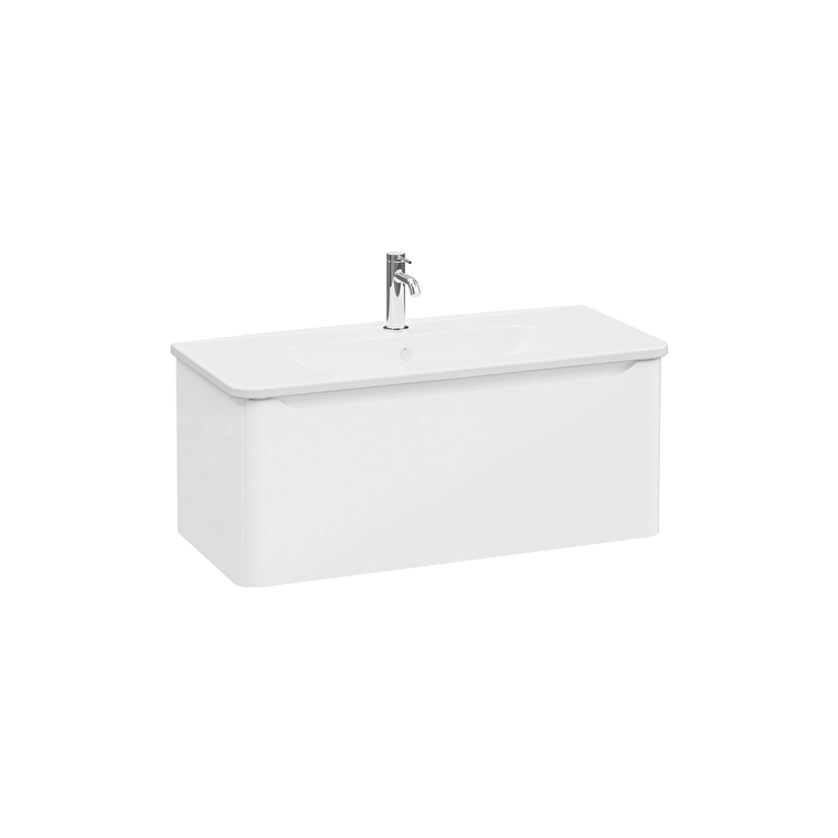 69915-1.jpg VitrA Integra Round Lavabo Dolabı, 100 cm, Bir Çekmeceli, Parlak Beyaz - Görsel 1