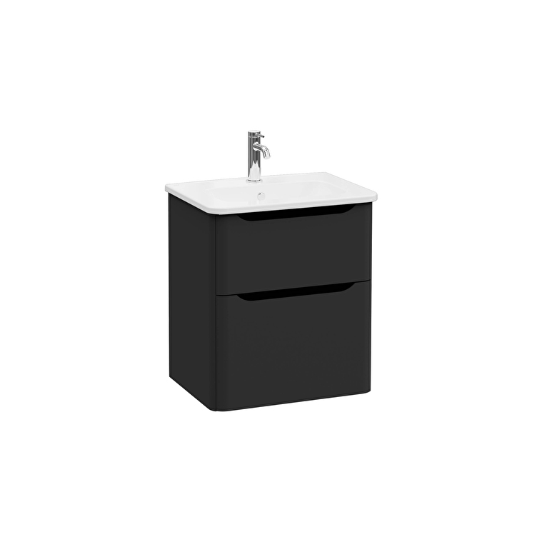 69971-1.jpg VitrA Integra Round Lavabo Dolabı, 60 cm, İki Çekmeceli , Mat Grafit - Görsel 1