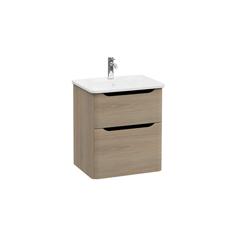 69972-1.jpg VitrA Integra Round Lavabo Dolabı, 60 cm, İki Çekmeceli , Altın Meşe - Görsel 1