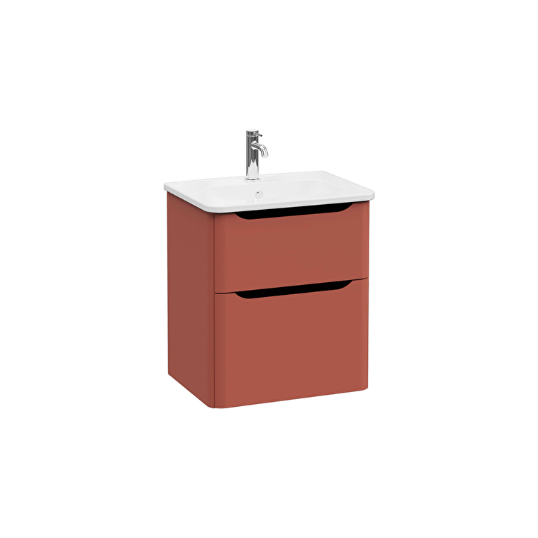 69973-1.jpg VitrA Integra Round Lavabo Dolabı, 60 cm, İki Çekmeceli , Mat Kırmızı - Görsel 1