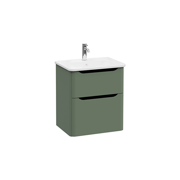 69974-1.jpg VitrA Integra Round Lavabo Dolabı, 60 cm, İki Çekmeceli , Mat Yeşil - Görsel 1