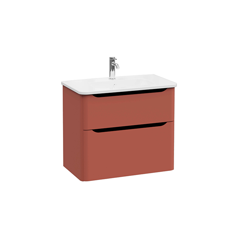 69982-1.jpg VitrA Integra Round Lavabo Dolabı, 80 cm, İki Çekmeceli , Mat Kırmızı - Görsel 1