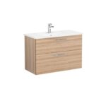 VitrA Root Flat Lavabo Dolabı, 100 cm, İki Çekmeceli, Köşeli Lavabo, Doğal Meşe - Görsel 3