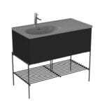 VitrA Equal Lavabo Dolabı, 100 cm, Bir Çekmeceli, Asimetrik Gri Lavabolu, Metal Ayaklı, Hareli Siyah Meşe - Görsel 2