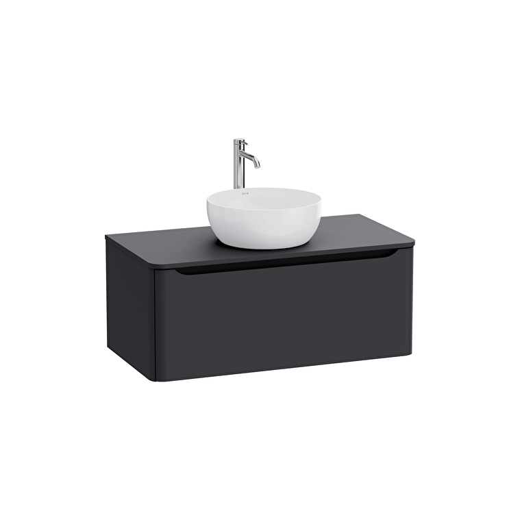 70052_Cut_Out_Image-1.jpg VitrA Integra Round Lavabo Dolabı, 100 cm, Bir Çekmeceli, Çanak Lavabo Uyumlu, Mat Grafit, Lavabosuz - Görsel 1