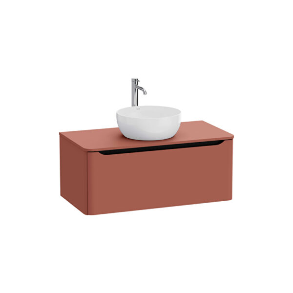 VitrA Integra Round Lavabo Dolabı, 100 cm, Bir Çekmeceli, Çanak Lavabo Uyumlu, Mat Kırmızı, Lavabosuz
