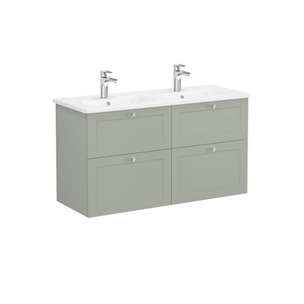 VitrA Root Classic Lavabo Dolabı, 120 cm, Dört Çekmeceli, Yuvarlak Lavabo, Mat Retro Yeşil
