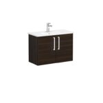 VitrA Root Flat Lavabo Dolabı, 80 cm, İki Kapaklı, Dar, Yuvarlak Lavabo, Ceviz