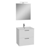 VitrA Mia Banyo Dolabı Seti, 60 cm, İki Çekmeceli, Lavabo Dolabı, Aydınlatmalı Düz Ayna, Parlak Beyaz