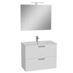 VitrA Mia Banyo Dolabı Seti, 80 cm, İki Çekmeceli, Lavabo Dolabı, Aydınlatmalı Düz Ayna, Parlak Beyaz