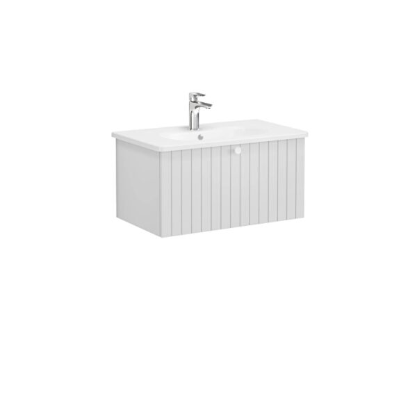 VitrA Root Groove Lavabo Dolabı, 80 cm, Bir Çekmeceli, Yuvarlak Lavabo, Mat Açık Gri