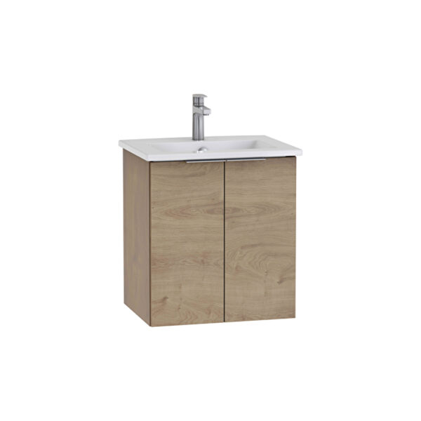 VitrA Mia Plus Square Lavabo Dolabı, 60 cm, İki Kapaklı, Tek Armatür Delikli, Altın Meşe