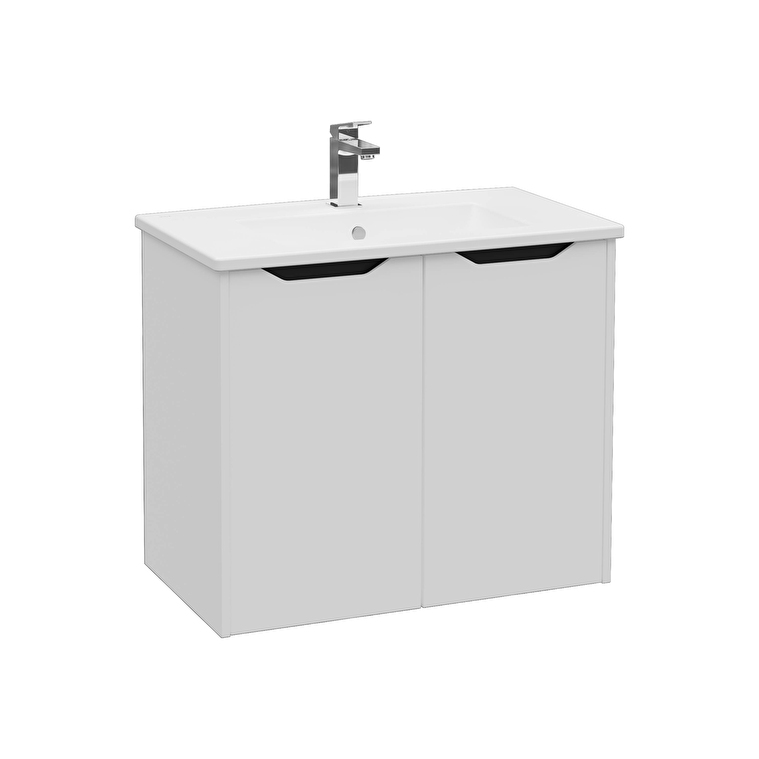 80090-1.jpg VitrA Integra Square Lavabo Dolabı, 80 cm, İki Kapaklı, Mat Açık Gri - Görsel 1