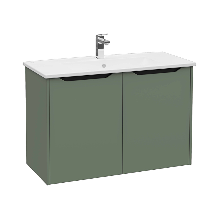80098-1.jpg VitrA Integra Square Lavabo Dolabı, 100 cm, İki Kapaklı, Mat Yeşil - Görsel 1