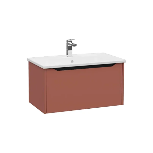 VitrA Integra Square Lavabo Dolabı, 80 cm, Bir Çekmeceli, Mat Kırmızı