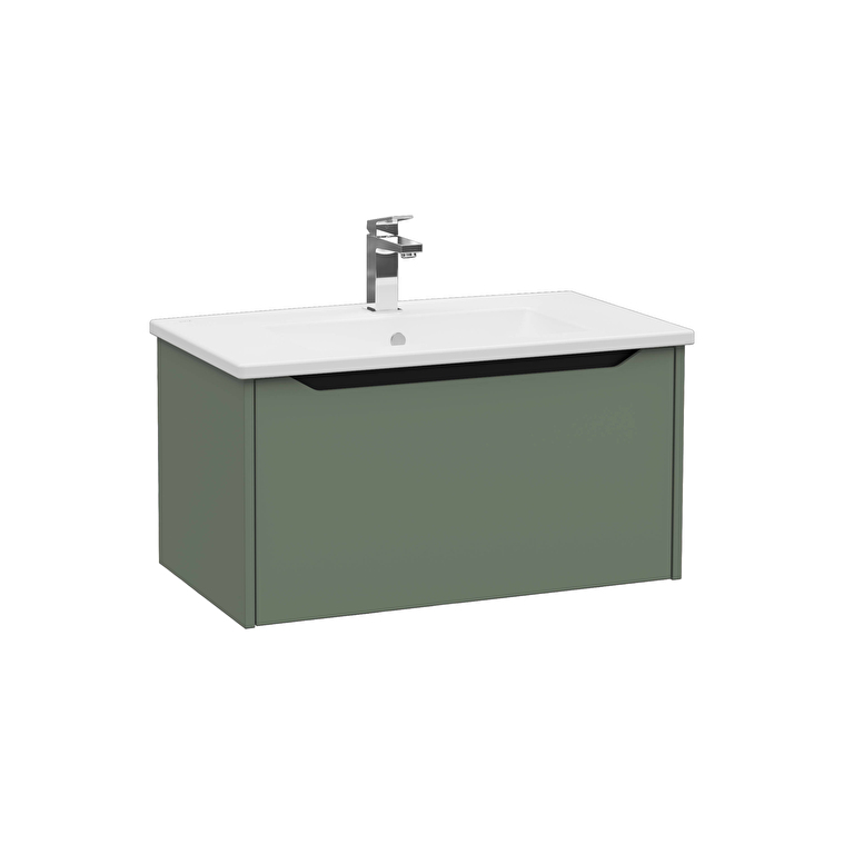 80143-1.jpg VitrA Integra Square Lavabo Dolabı, 80 cm, Bir Çekmeceli, Mat Yeşil - Görsel 1