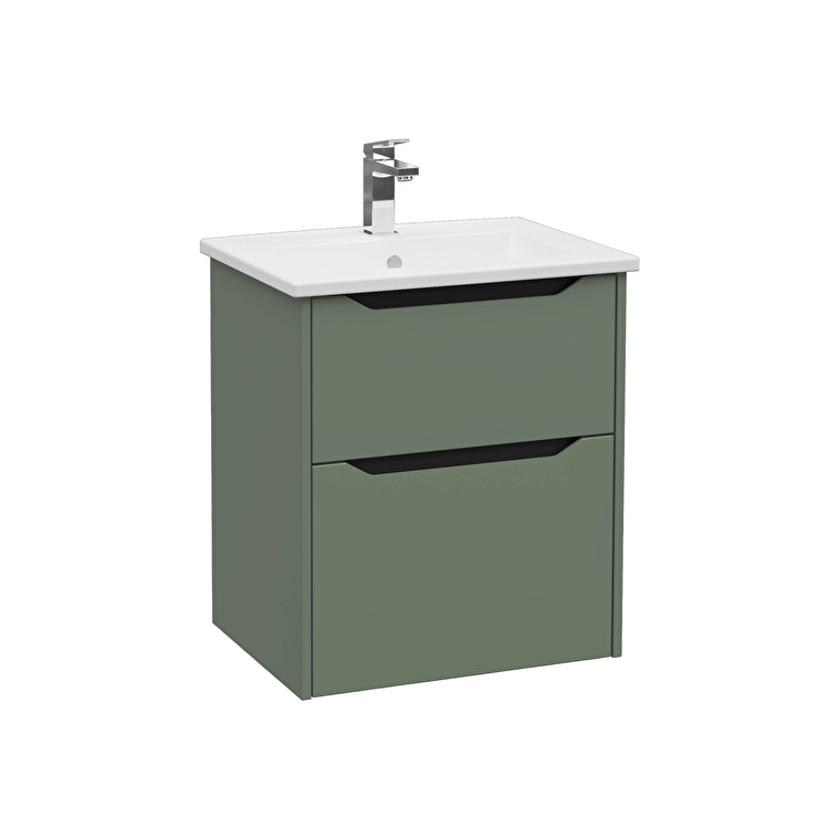 80206-1.jpg VitrA Integra Square Lavabo Dolabı, 60 cm, İki Çekmeceli , Mat Yeşil - Görsel 1