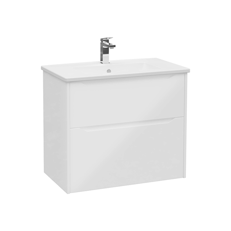 80210-1.jpg VitrA Integra Square Lavabo Dolabı, 80 cm, İki Çekmeceli , Parlak Beyaz - Görsel 1