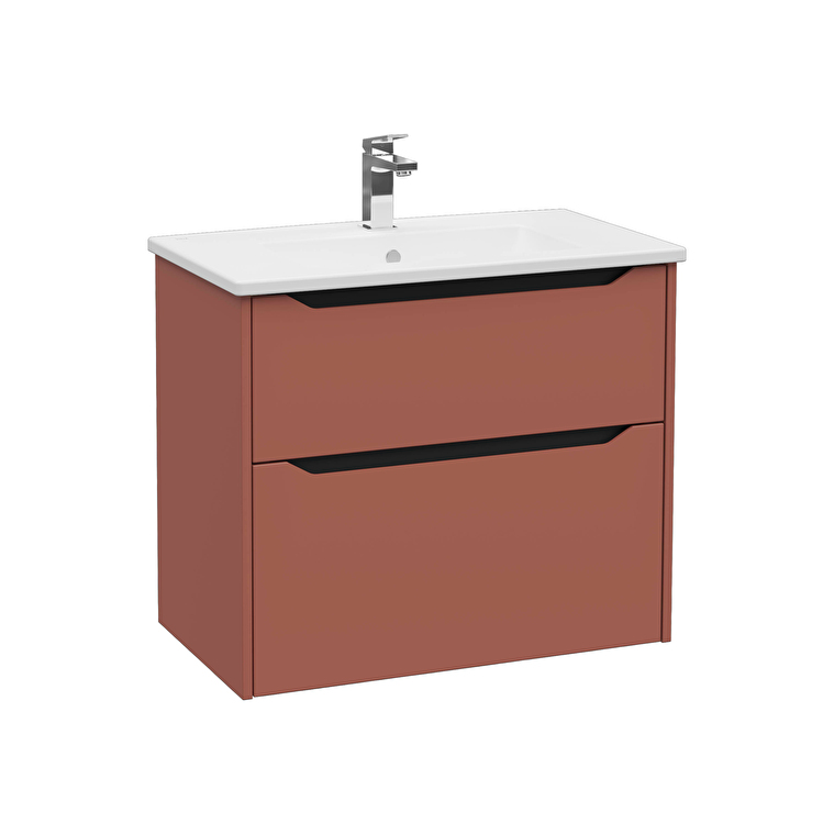 80214-1.jpg VitrA Integra Square Lavabo Dolabı, 80 cm, İki Çekmeceli , Mat Kırmızı - Görsel 1