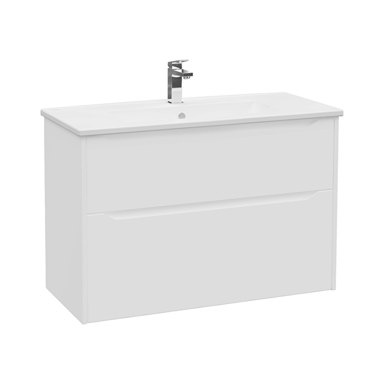 80220-1.jpg VitrA Integra Square Lavabo Dolabı, 100 cm, İki Çekmeceli , Mat Beyaz - Görsel 1