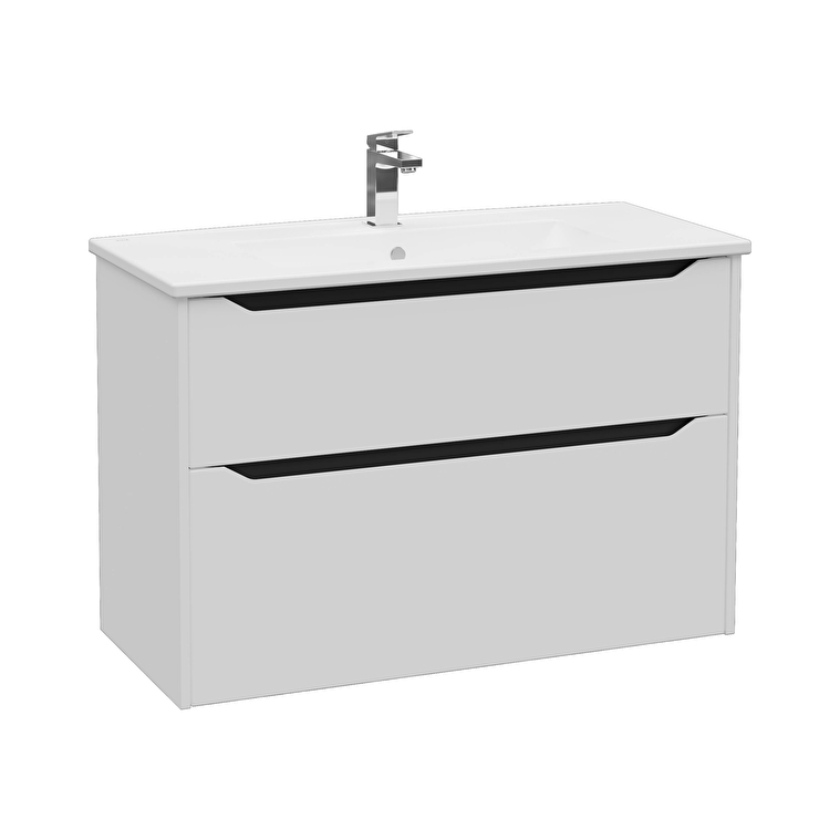 80225-1.jpg VitrA Integra Square Lavabo Dolabı, 100 cm, İki Çekmeceli , Mat Açık Gri - Görsel 1