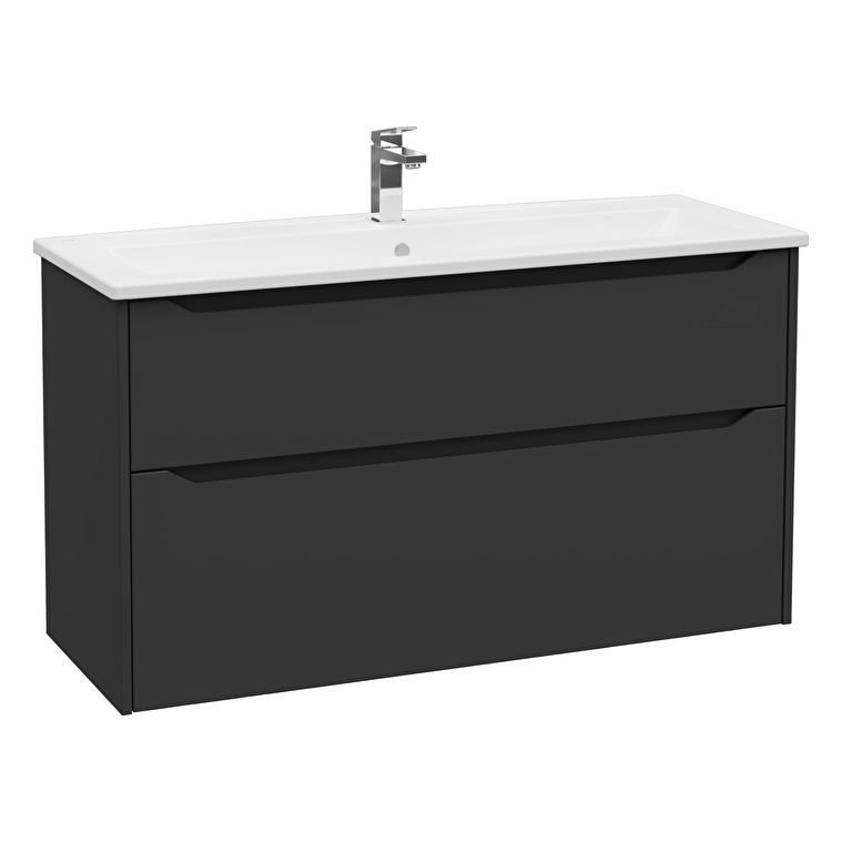 80230-1.jpg VitrA Integra Square Lavabo Dolabı, 120 cm, İki Çekmeceli , Mat Grafit - Görsel 1