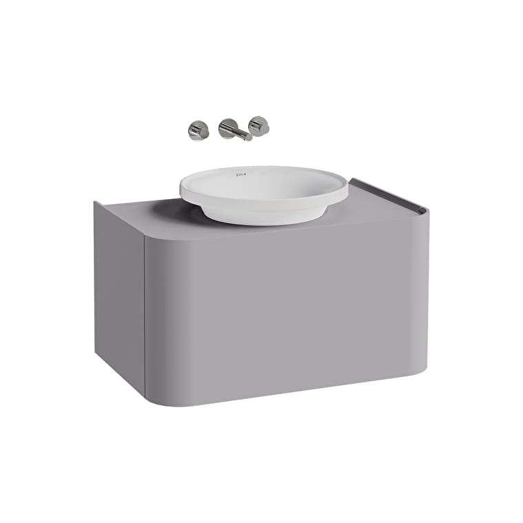 80382_Cut_Out_Image-1.jpg VitrA Gala Lavabo Dolabı, 80 cm, Bir Çekmeceli, Çanak Lavabolu Ve Tezgahlı, Mat Taş Gri - Görsel 1