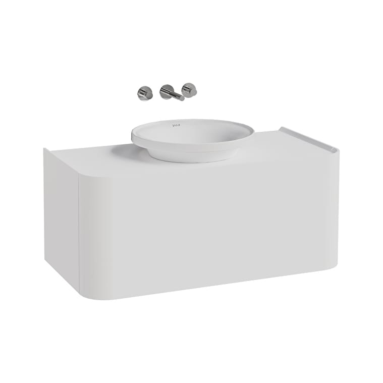 80383_Cut_Out_Image-1.jpg VitrA Gala Lavabo Dolabı, 100 cm, Bir Çekmeceli, Çanak Lavabolu Ve Tezgahlı, Mat Soft Beyaz - Görsel 1