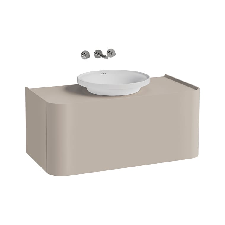80384_Cut_Out_Image-1.jpg VitrA Gala Lavabo Dolabı, 100 cm, Bir Çekmeceli, Çanak Lavabolu Ve Tezgahlı, Mat Soft Bej - Görsel 1