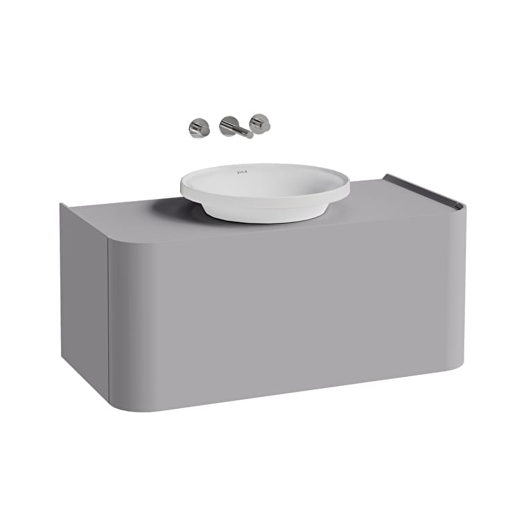 80385_Cut_Out_Image-1.jpg VitrA Gala Lavabo Dolabı, 100 cm, Bir Çekmeceli, Çanak Lavabolu Ve Tezgahlı, Mat Taş Gri - Görsel 1