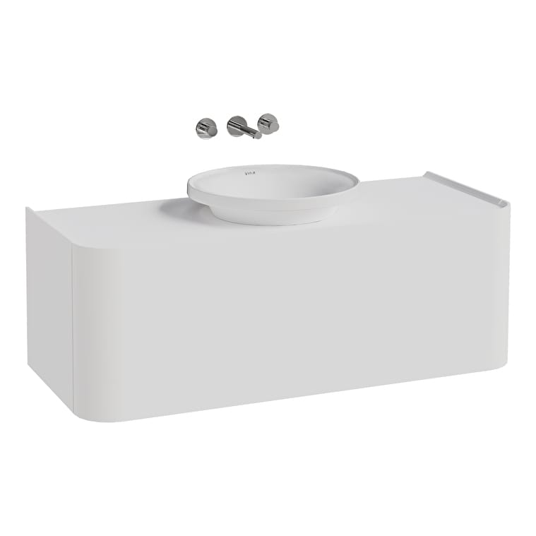 80386_Cut_Out_Image-1.jpg VitrA Gala Lavabo Dolabı, 120 cm, Bir Çekmeceli, Çanak Lavabolu Ve Tezgahlı, Mat Soft Beyaz - Görsel 1
