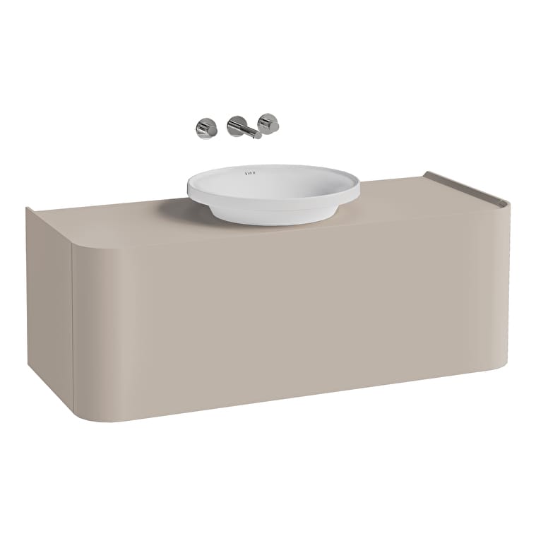 80387_Cut_Out_Image-1.jpg VitrA Gala Lavabo Dolabı, 120 cm, Bir Çekmeceli, Çanak Lavabolu Ve Tezgahlı, Mat Soft Bej - Görsel 1