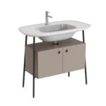 VitrA Plural Lavabo Dolabı, 100 cm, İki Kapaklı, Tek Armatür Delikli, Parlak Beyaz Seramik Lavabolu, Mat Soft Bej
