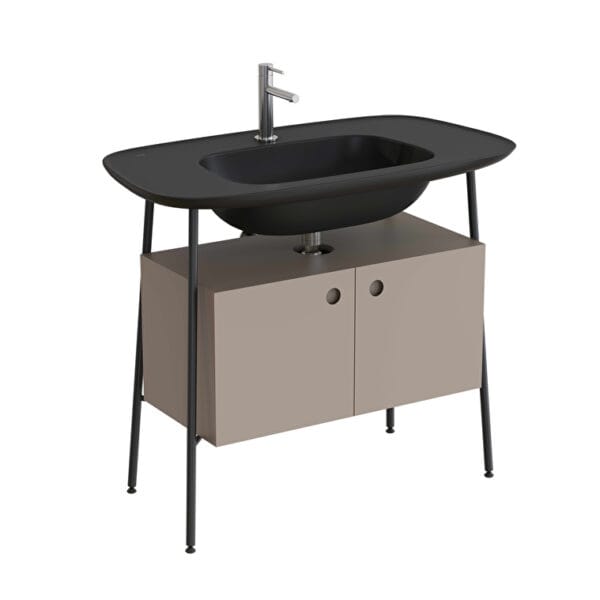 VitrA Plural Lavabo Dolabı, 100 cm, İki Kapaklı, Tek Armatür Delikli, Mat Siyah Seramik Lavabolu, Mat Soft Bej