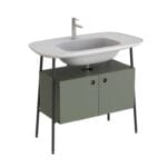 VitrA Plural Lavabo Dolabı, 100 cm, İki Kapaklı, Tek Armatür Delikli, Mat Beyaz Seramik Lavabolu, Mat Retro Yeşili