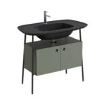 VitrA Plural Lavabo Dolabı, 100 cm, İki Kapaklı, Tek Armatür Delikli, Mat Siyah Seramik Lavabolu, Mat Retro Yeşili