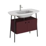 VitrA Plural Lavabo Dolabı, 100 cm, İki Kapaklı, Tek Armatür Delikli, Parlak Beyaz Seramik Lavabolu, Mat Bordo - Görsel 2