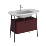 VitrA Plural Lavabo Dolabı, 100 cm, İki Kapaklı, Tek Armatür Delikli, Mat Beyaz Seramik Lavabolu, Mat Bordo - Görsel 2