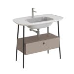 VitrA Plural Lavabo Dolabı, 100 cm, Bir Çekmeceli, Tek Armatür Delikli, Parlak Beyaz Seramik Lavabolu, Mat Soft Bej