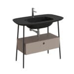 VitrA Plural Lavabo Dolabı, 100 cm, Bir Çekmeceli, Tek Armatür Delikli, Mat Siyah Seramik Lavabolu, Mat Soft Bej
