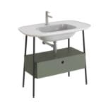 VitrA Plural Lavabo Dolabı, 100 cm, Bir Çekmeceli, Tek Armatür Delikli, Parlak Beyaz Seramik Lavabolu, Mat Retro Yeşili