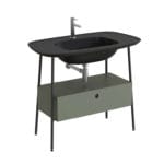 VitrA Plural Lavabo Dolabı, 100 cm, Bir Çekmeceli, Tek Armatür Delikli, Mat Siyah Seramik Lavabolu, Mat Retro Yeşili