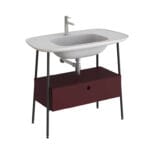 VitrA Plural Lavabo Dolabı, 100 cm, Bir Çekmeceli, Tek Armatür Delikli, Mat Beyaz Seramik Lavabolu, Mat Bordo