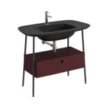 VitrA Plural Lavabo Dolabı, 100 cm, Bir Çekmeceli, Tek Armatür Delikli, Mat Siyah Seramik Lavabolu, Mat Bordo