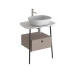 VitrA Plural Tezgah Ünitesi, 70 cm, Bir Çekmeceli, Asma, Yüksek, Tek Armatür Delikli, Mat Beyaz Seramik Tezgah, Mat Soft Bej, Lavabosuz