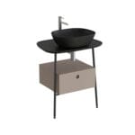 VitrA Plural Tezgah Ünitesi, 70 cm, Bir Çekmeceli, Asma, Yüksek, Tek Armatür Delikli, Mat Siyah Seramik Tezgah, Mat Soft Bej, Lavabosuz