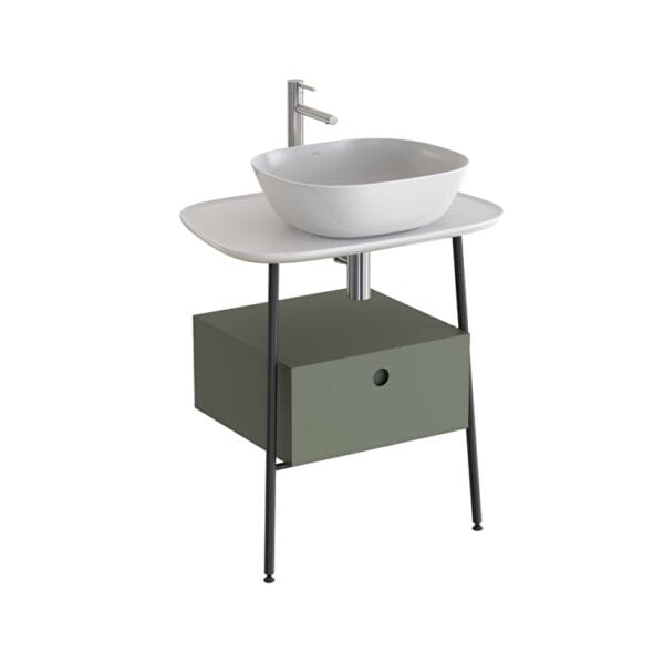 VitrA Plural Tezgah Ünitesi, 70 cm, Bir Çekmeceli, Asma, Yüksek, Tek Armatür Delikli, Parlak Beyaz Seramik Tezgah, Mat Retro Yeşil, Lavabosuz