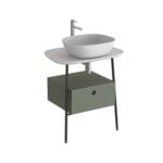 VitrA Plural Tezgah Ünitesi, 70 cm, Bir Çekmeceli, Asma, Yüksek, Tek Armatür Delikli, Mat Beyaz Seramik Tezgah, Mat Retro Yeşil, Lavabosuz