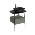 VitrA Plural Tezgah Ünitesi, 70 cm, Bir Çekmeceli, Asma, Yüksek, Tek Armatür Delikli, Mat Siyah Seramik Tezgah, Mat Retro Yeşil, Lavabosuz